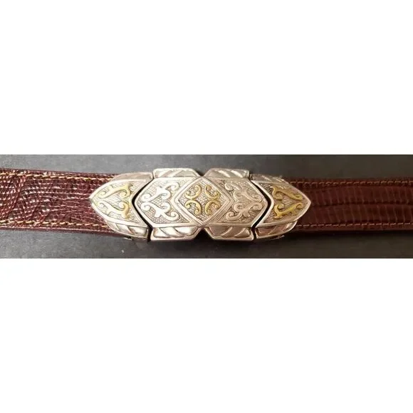 Vintage '98 PGA Tour Belt 538471 Brown Lizard Print Silver Concho MED 28/30 USA - Picture 4 of 16